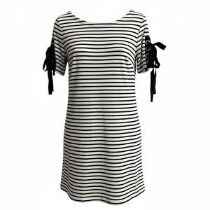 Anthropologie Maeve Ribbons and‎ Stripes Mini Shirt Dress Black/White SP